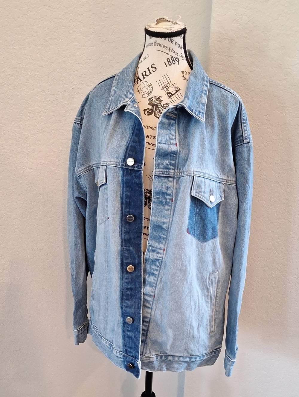 Vintage Blue 2 Tone Cotton Denim Jacket Oversized Size Large